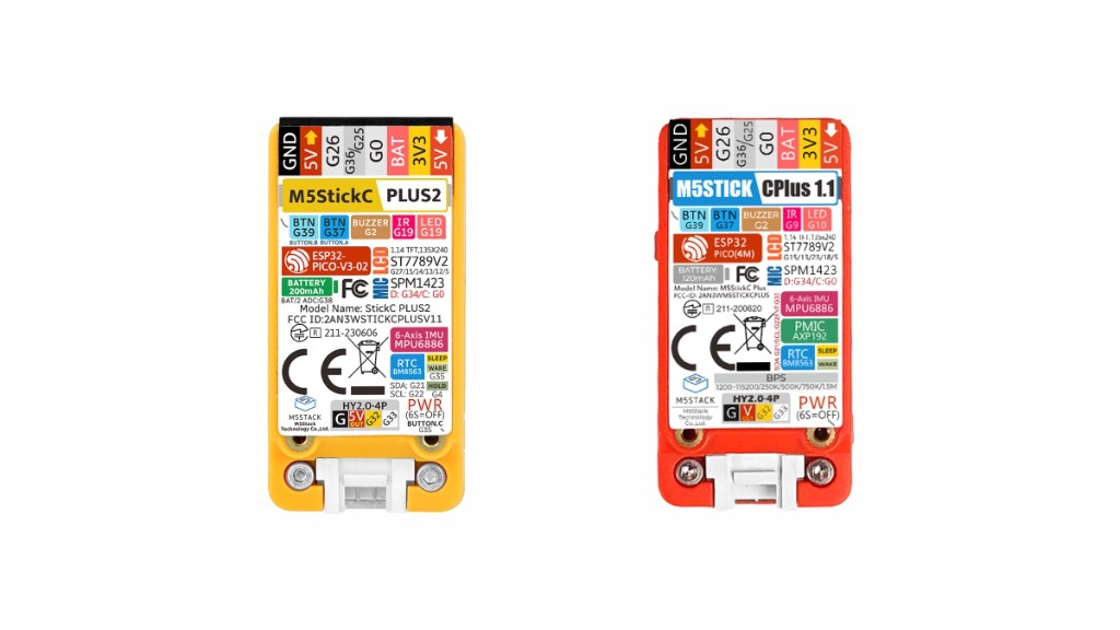 M5StickC Plus と Plus2 の背面ラベル比較