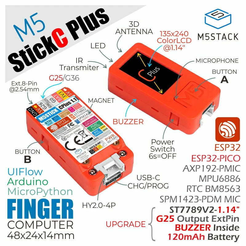 M5StickC Plus ピン配置・仕様の公式イメージ
