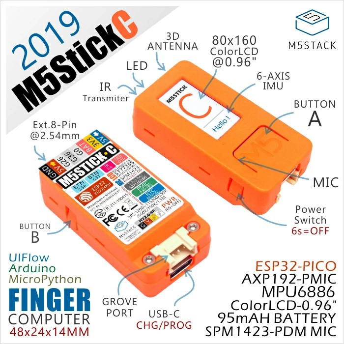 M5StickC ピン配置・仕様の公式イメージ