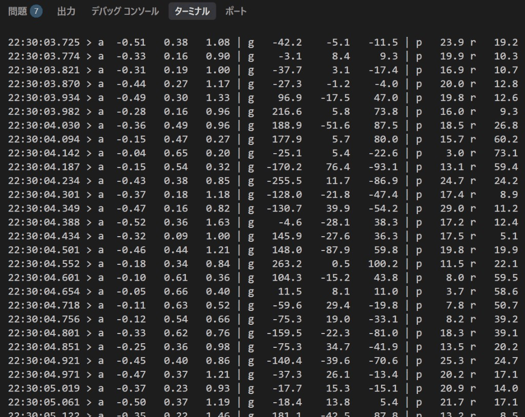 Serial Monitor — IMU 数値ログ