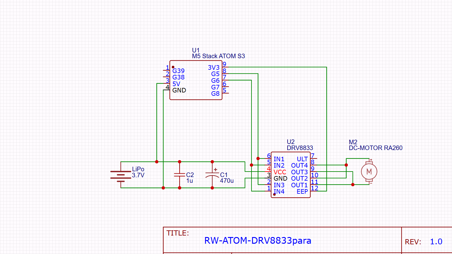 RW-ATOM-DRV8833para 回路図 — 2GPIO パラレル